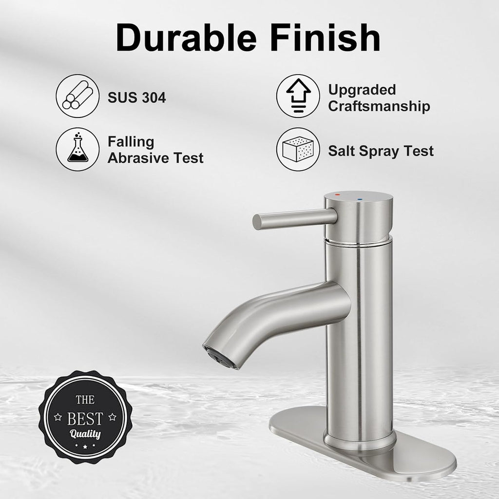 Brushed Nickel Bathroom Faucet Single Handle Bathroom Vanity Sink Faucet with Pop-up Drain, Rv Lavatory Vessel Faucet