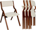 Stackable Foldable Chairs Set of 4, Fully Assembled Padded Fabric Upholstered Seat with Solid Wood Frame, for