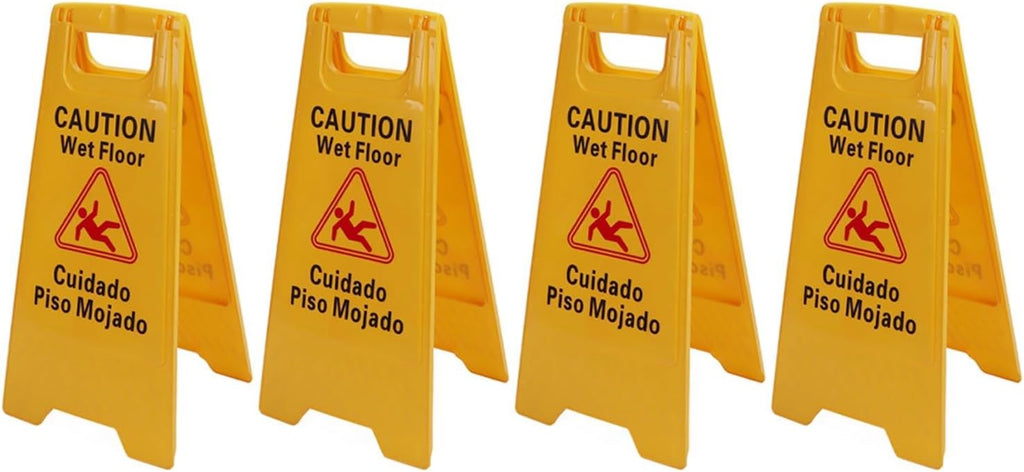 Wet Floor Caution Sign, Foldable Bilingual Safety Warning A Frame for Restaurants Offices Engineering Plastic Yellow