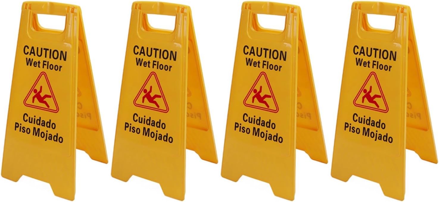 Wet Floor Caution Sign, Foldable Bilingual Safety Warning A Frame for Restaurants Offices Engineering Plastic Yellow