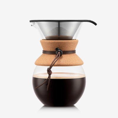 34oz Pour Over Coffee Maker, High-Heat Borosilicate Glass with Reusable Stainless Steel Filter and Cork Grip - Made