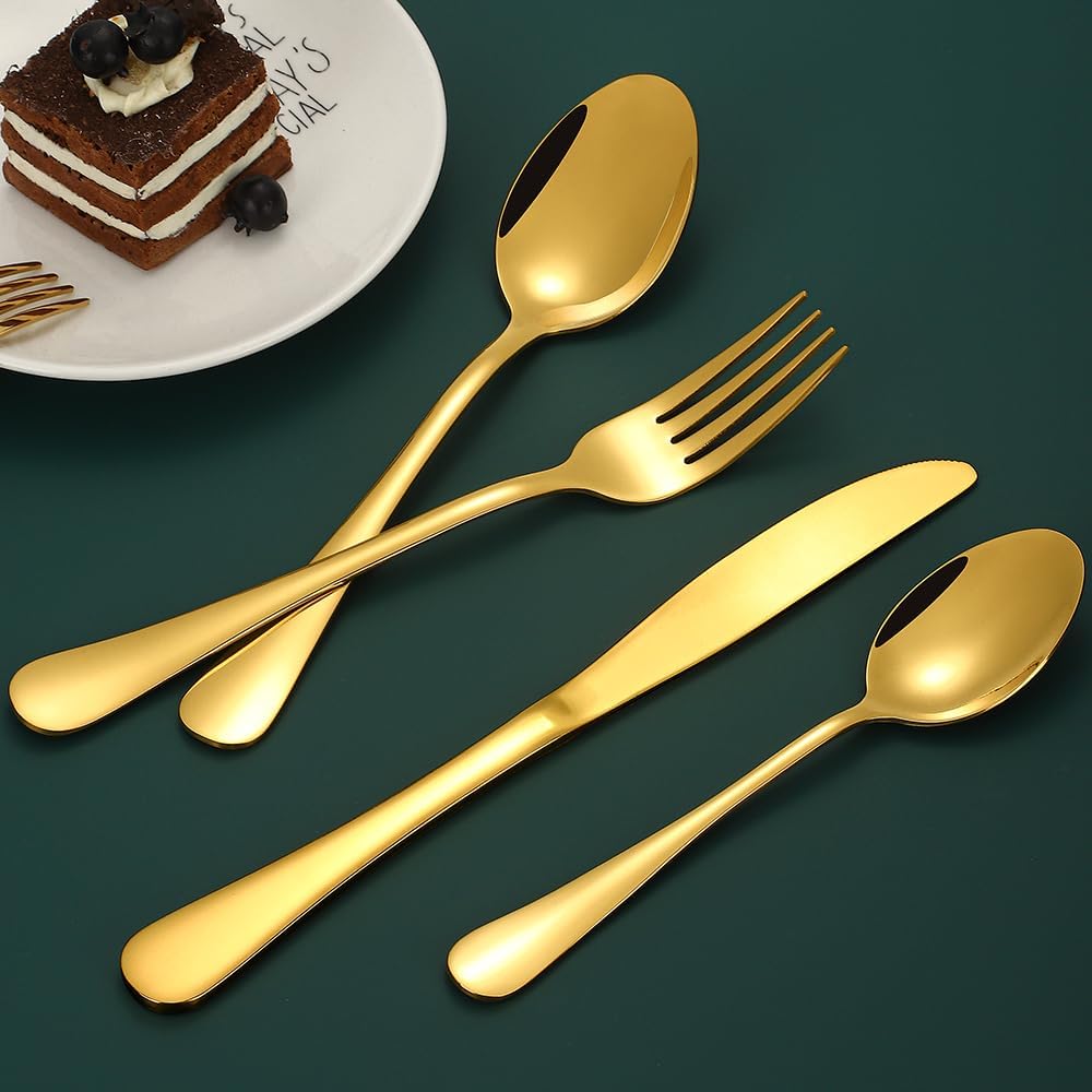 Gold Silverware Set for 12, Compralo 60 Pieces Stainless Steel Shiny Gold Flatware Set, Cutlery Tableware Set Include