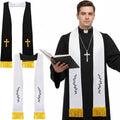 1 Pack Wedding Reversible Stole with Tassels, 75 Inch Clergy Mass Stoles with Cross, White Embroidered Priest Sash