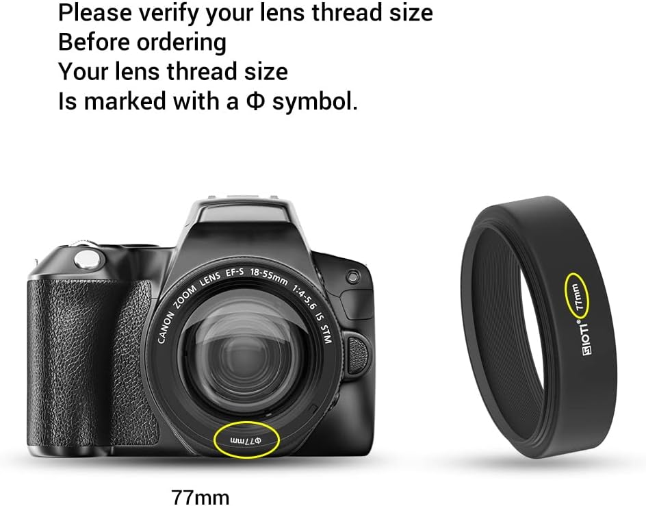 77mm Lens Hood, Oxidation Matte Anti Reflective Treatment, Aluminum Alloy, with 1 * 82mm Lens Cap, Compatible with