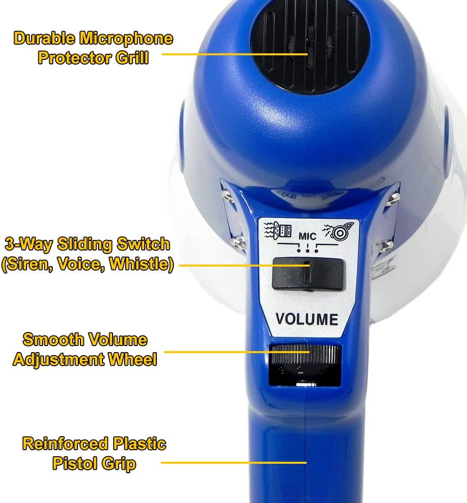 THUN150 Extra-Loud Megaphone Speaker – 600-Yard Range Bullhorn Megaphone with Siren & Voice Modes – 15W Loud Speaker