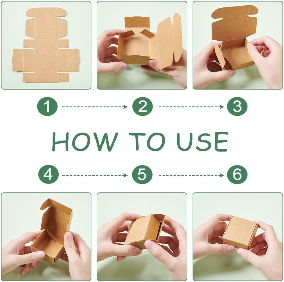 50Pcs Small Cardboard Boxes 3x3x1.2 Inch Square Jewelry Kraft Box Corrugated Mailer Box Brown Cardboard Present Boxes