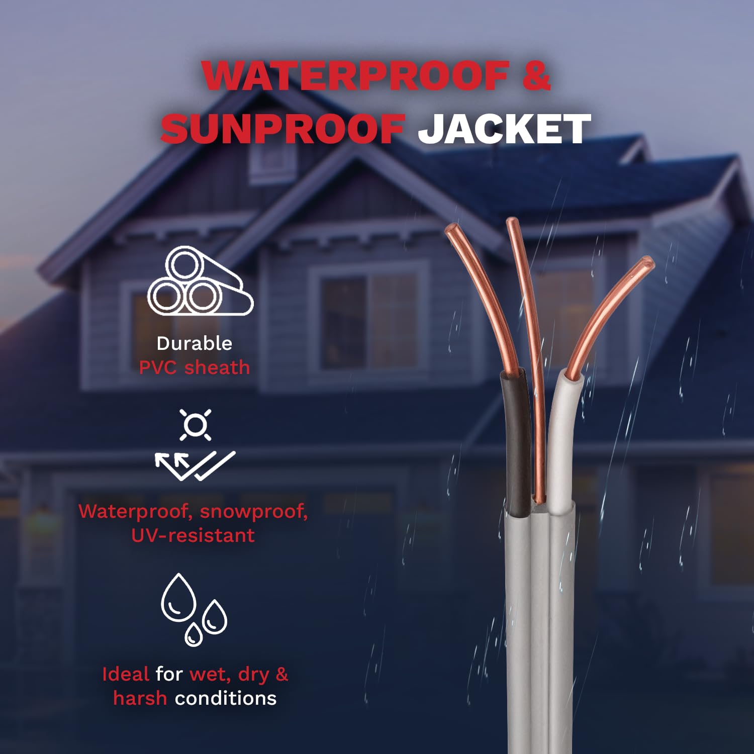 14/2 UF-B Copper Wire 14 Gauge Outdoor Direct Burial Electrical Underground Cable 14AWG 2 Connector Insulated Jacket