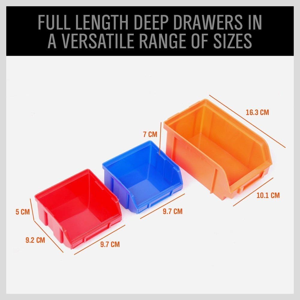 Wall Mounted Storage Bins Parts Rack 30PC Organizer Garage Plastic Shop Tool for Men's Gift, Blue,Orange,Red