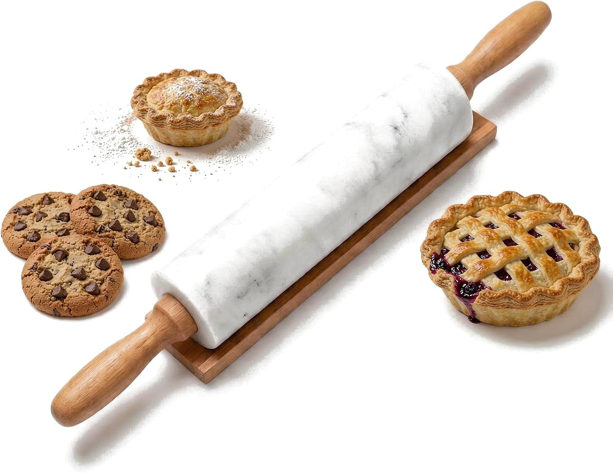 White Heavy Marble Dough Rolling Pin for Baking, 10 inch Barrel