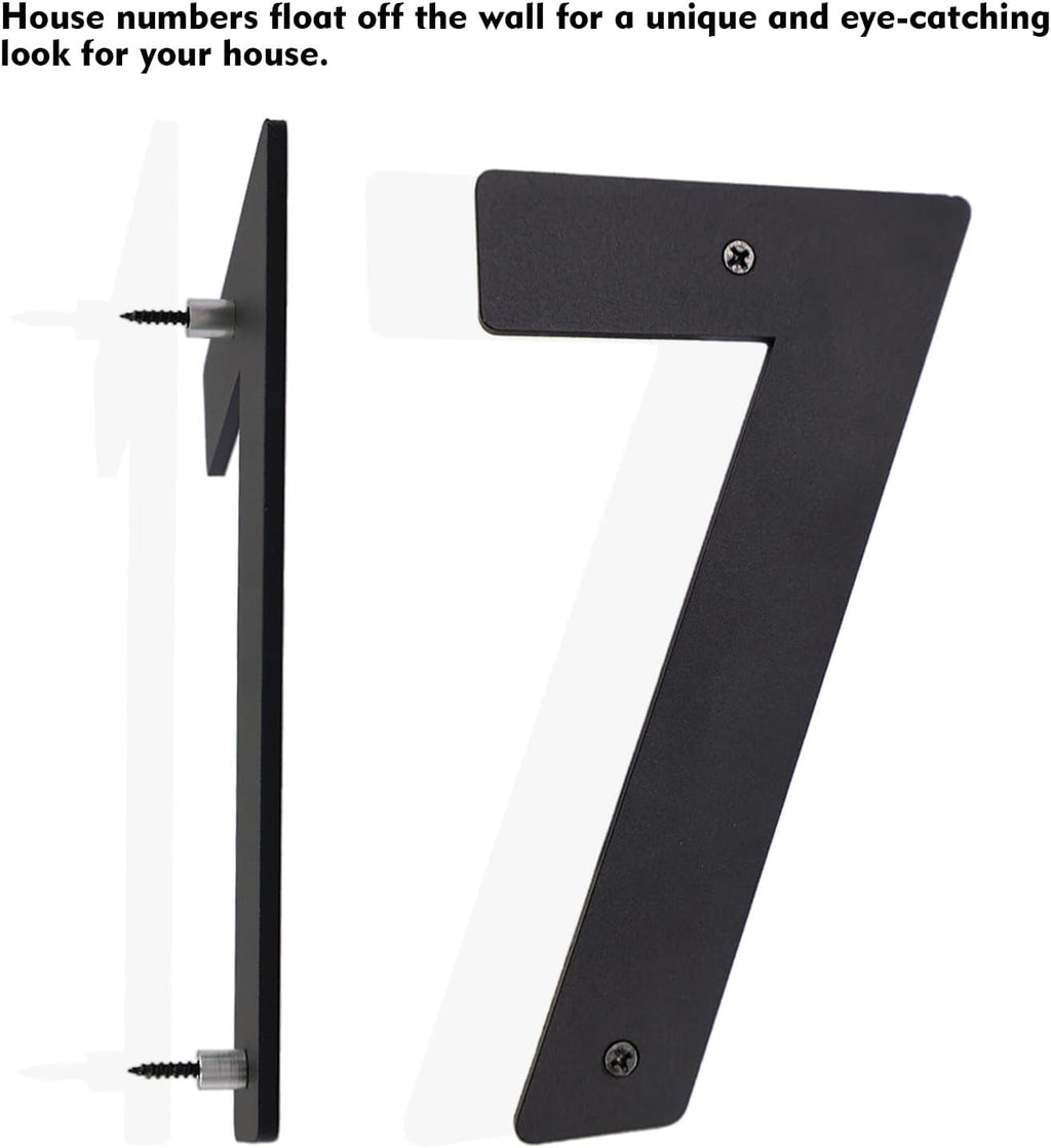 5 Inch Black Aluminum Floating House Address Numbers and Letters for Outside, Modern Metal Door Numbers for Home
