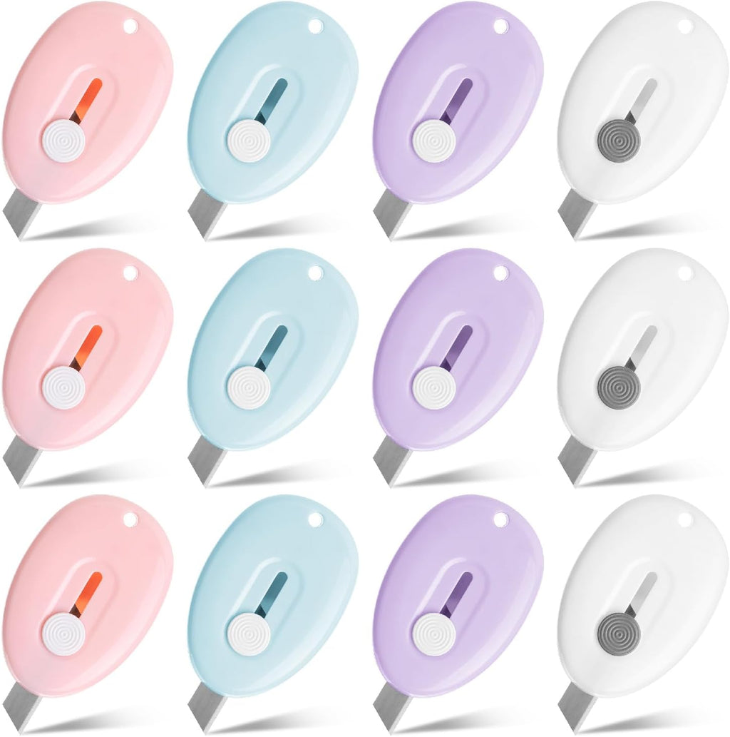 Bates- Mini Retractable Box Cutter, 12 pcs, Pastel Colors, Small Box Cutter Small, Mini Utility Knife, Mini Box