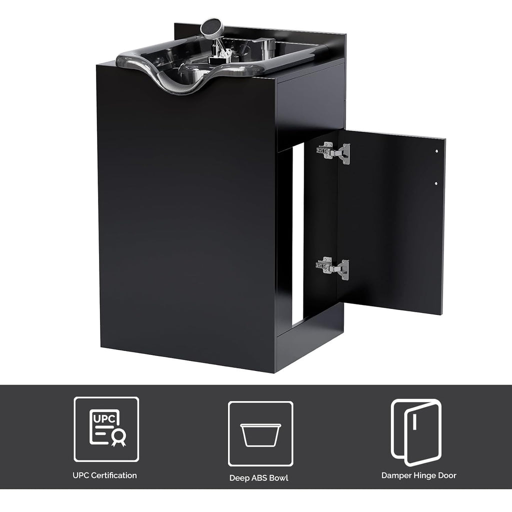 Shampoo Bowl with Cabinet, Salon Wet Station with Sprayer Faucet Shampoo Cabinetry, Portable Hair Wash Sink for
