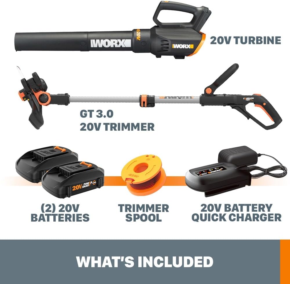 20V 12" Cordless String Trimmer & 360CFM Leaf Blower Kit, WG928 | Electric Weed Wacker with Command Feed, Blower with