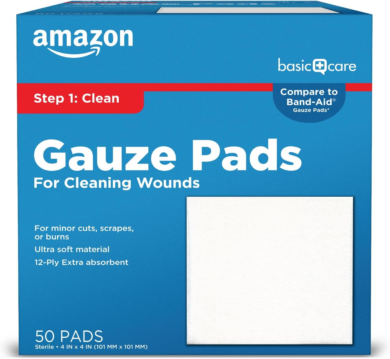 Gauze Pads, 4x4" Sterile Medical Wound Dressing Sponges, 12-Ply, Extra Absorbent, for Cleaning, Covering & Cushioning