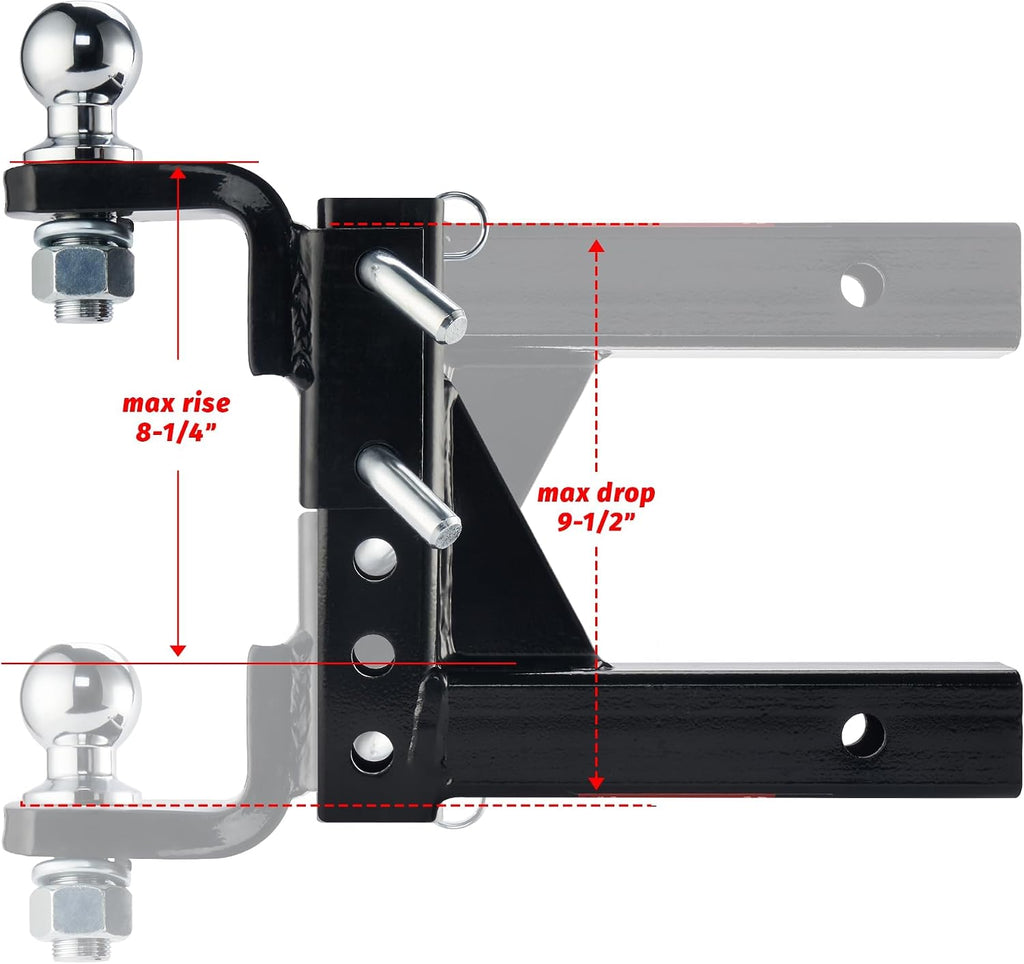 Adjustable Hitch Ball Mount with 2" Ball for 2-Inch Receiver