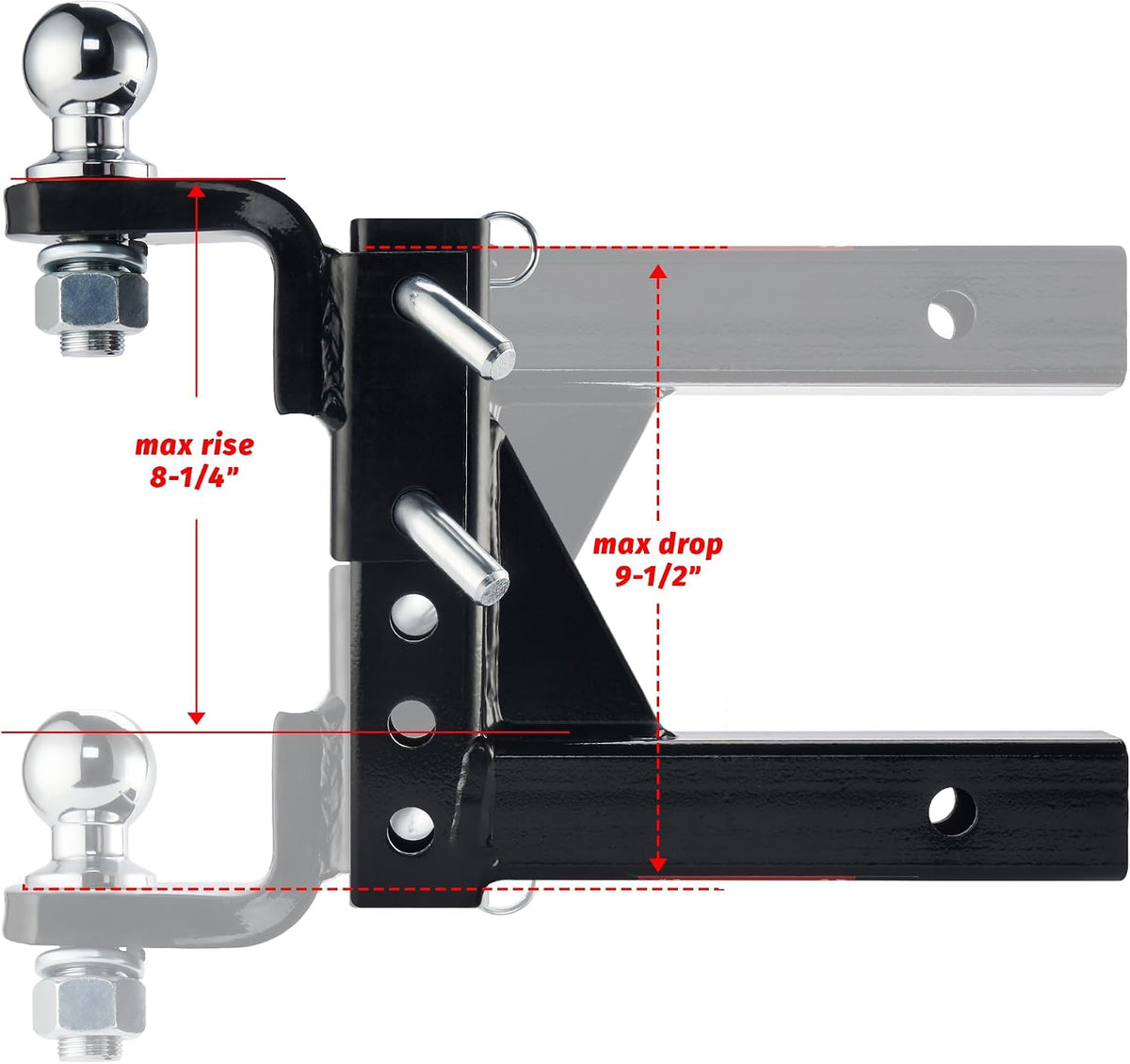 Adjustable Hitch Ball Mount with 2" Ball for 2-Inch Receiver