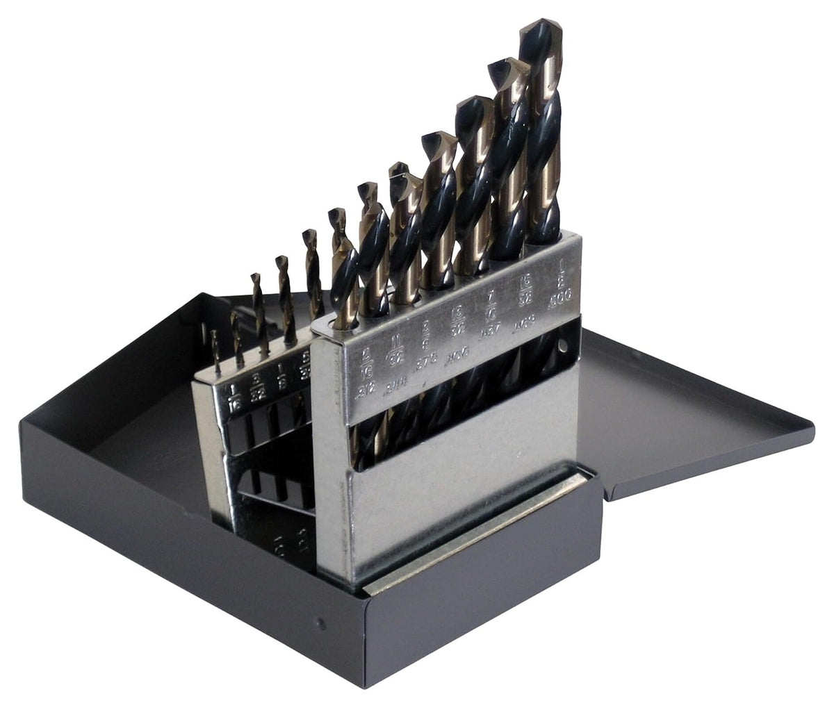 CLE-LINE 1878 Heavy-Duty Jobber Length Drill Bit Set, Black & Gold, 29 Piece 1/16"-1/2" by 64ths (C18125)