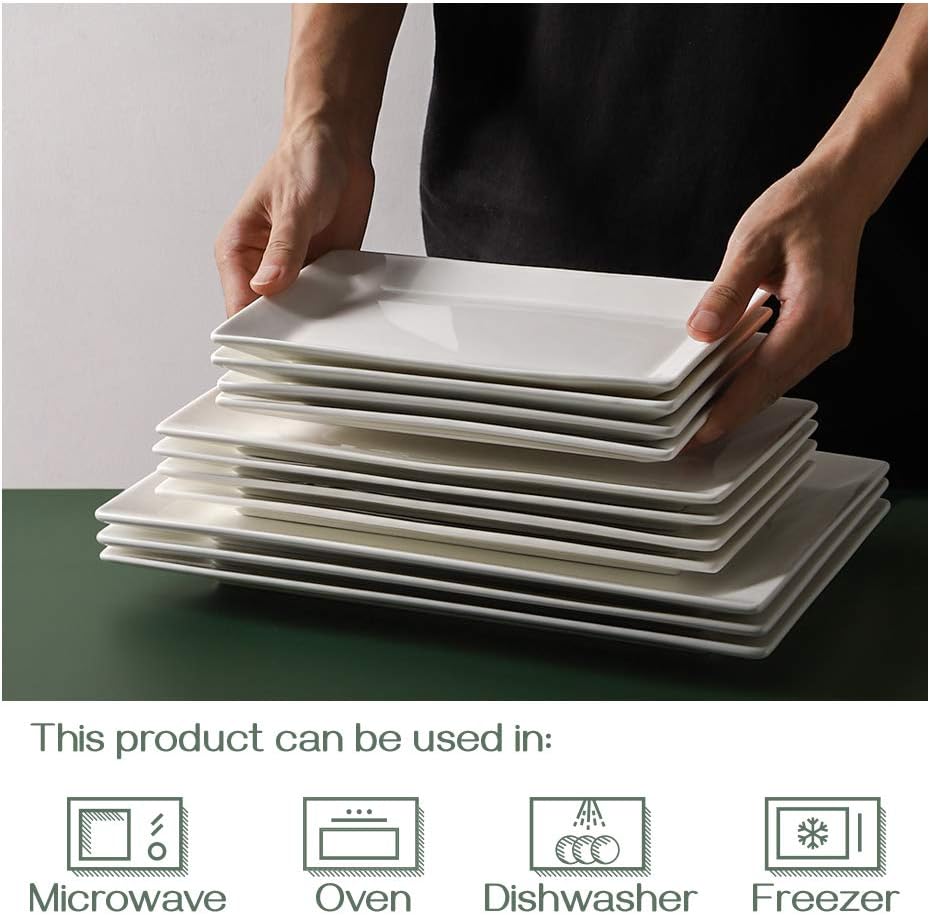 12" Rectangle Plates Set of 4 - White Serving Platters for Party, Wedding, and Entertaining - Rectangular Serving
