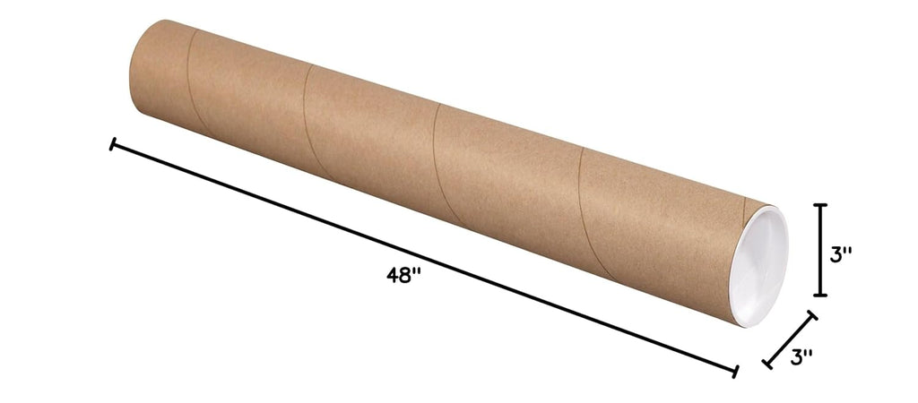 Mailing Tubes with Caps, 3" x 48", Kraft, 24/Case