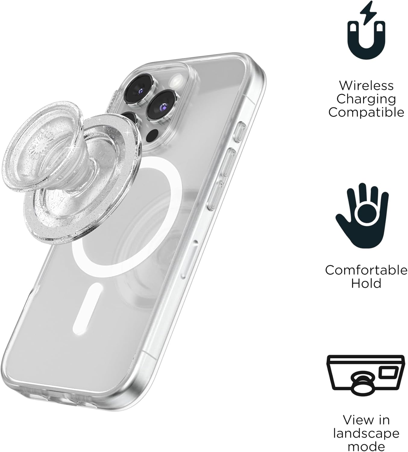 Phone Grip for MagSafe, Magnetic Holder, Phone Stand - Clear