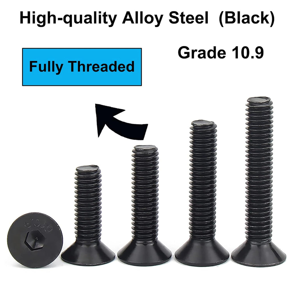 30pcs 5/16-18 x (3/4" to 2") Flat Countersunk Head Socket Head Cap Screws with Hex Key, 10.9 Grade Alloy Steel, Black Oxide Finish, Allen Hex Socket Drive, Full Threaded, Coarse Thread UNC