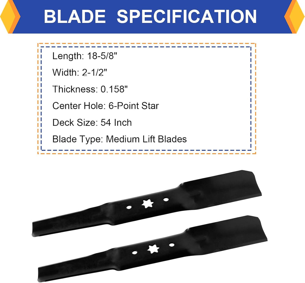 (3 Pack) Replacement Lawn Mower Medium Lift Blades for Cub Cadet Troy-Bilt MTD 942-05056a 942-05056 742-05056a, Fits RZT-L54 XT1 XT2 for 54” Deck Mower