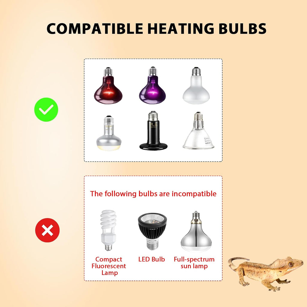 5.5" Reptile Heat Lamp Fixture with PID Dimming Thermostat, Independent Day Night Temperature Control, MAX 100W (Bulb
