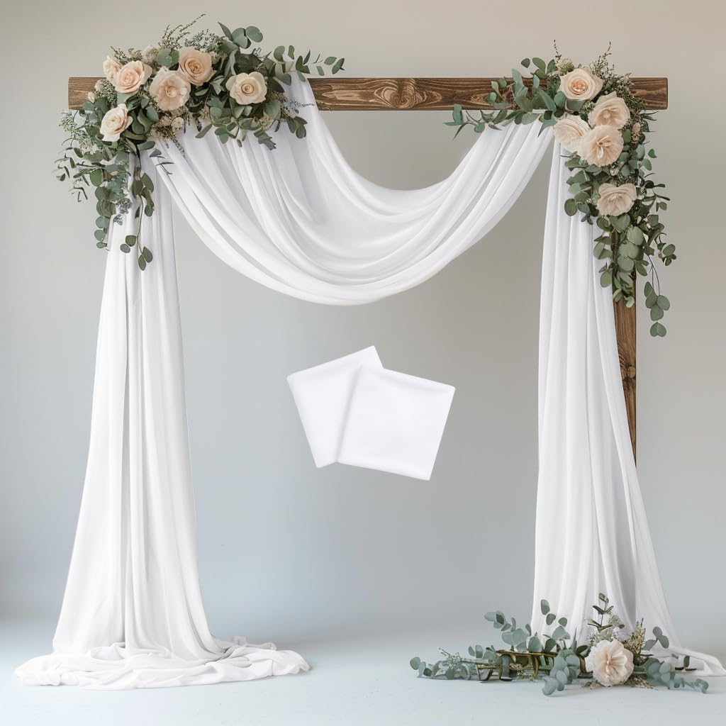 Wedding Arch Draping Fabric 2 Panels White Sheer Backdrop Drapes