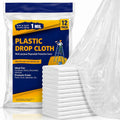 Drop Cloth Painters Plastic Sheeting - Plastic Drop Cloths for Painting, 9 x 12 Feet Paint Drop Cloth Tarp, Clear
