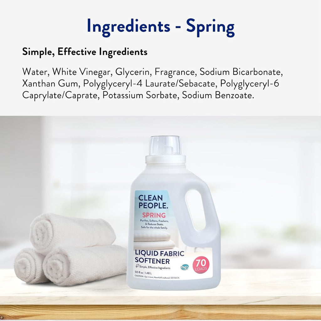 Liquid Fabric Softener - Softens & Removes Static Cling - Vegan (50 Fl Oz, Spring)