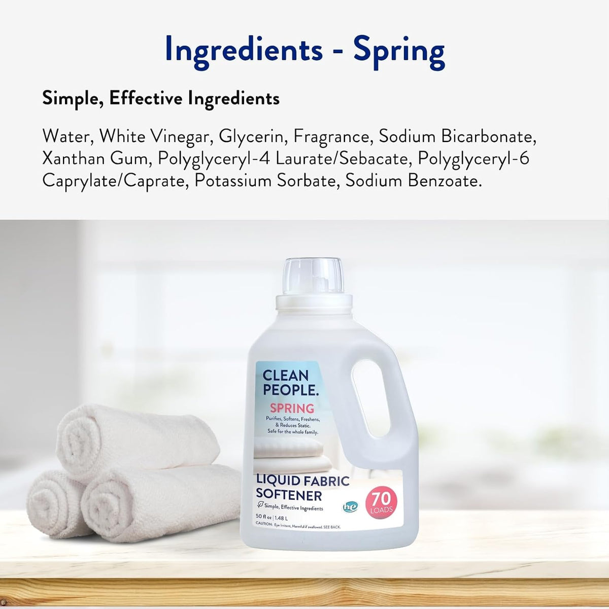 Liquid Fabric Softener - Softens & Removes Static Cling - Vegan (50 Fl Oz, Spring)