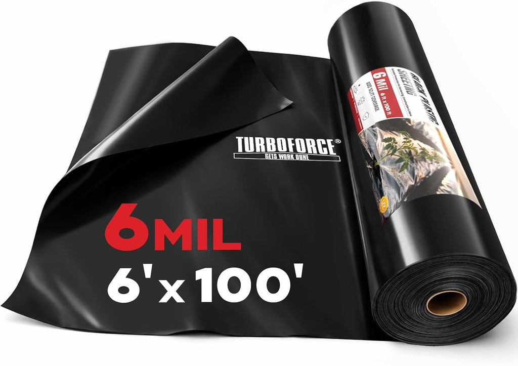 6 Mil Black Plastic Sheeting (6' x 100') - Heavy Duty, Waterproof, UV Resistant Polyethylene Sheeting Roll for