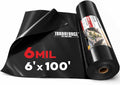 6 Mil Black Plastic Sheeting (6' x 100') - Heavy Duty, Waterproof, UV Resistant Polyethylene Sheeting Roll for