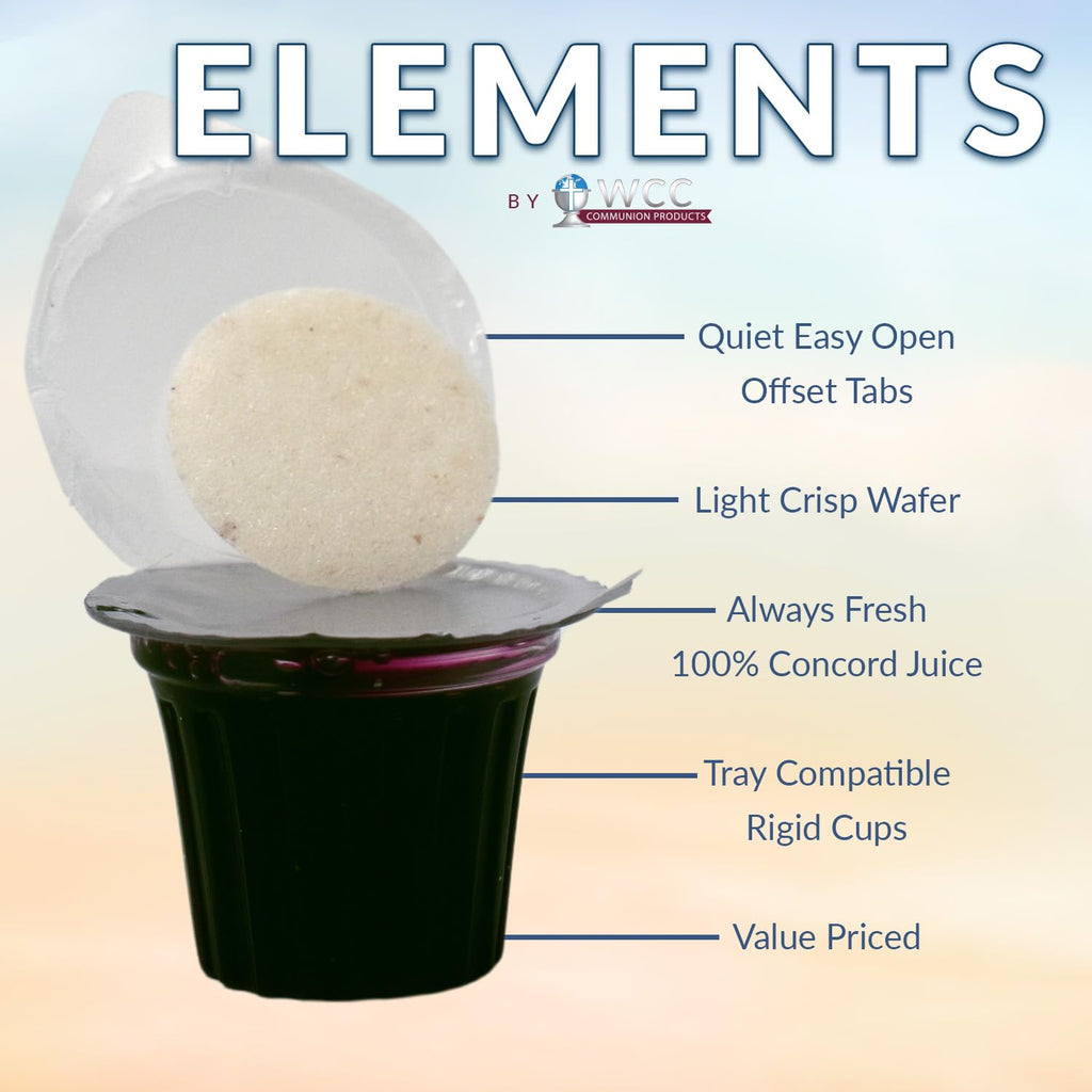 Elements Bagged Prefilled Communion Cups - 100 Count | Concord Juice + Wafer | Display-Friendly Packaging for Church