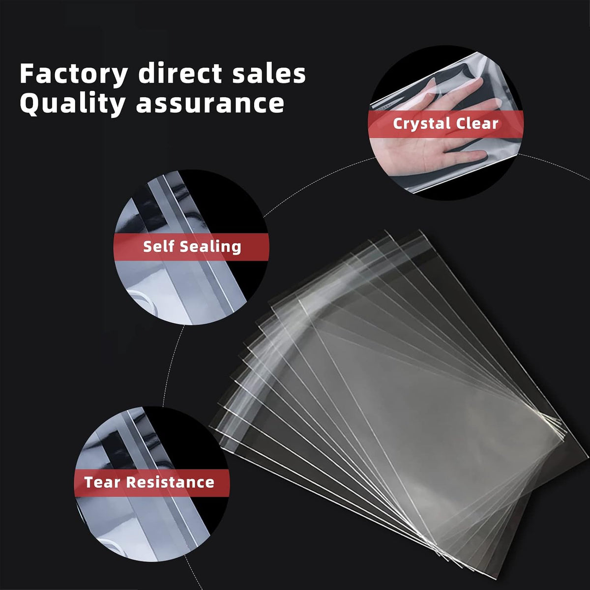 Self Sealing Cellophane Bags, Clear, 10x14 in, 100 Pcs
