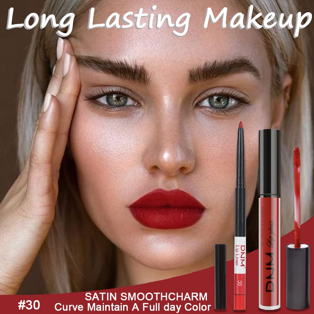 2Pcs Dark Oxblood Red Matte Lip Liner and Lipstick Combo Lip Gloss Stains Pencil Makeup Set Women Long Lasting 24
