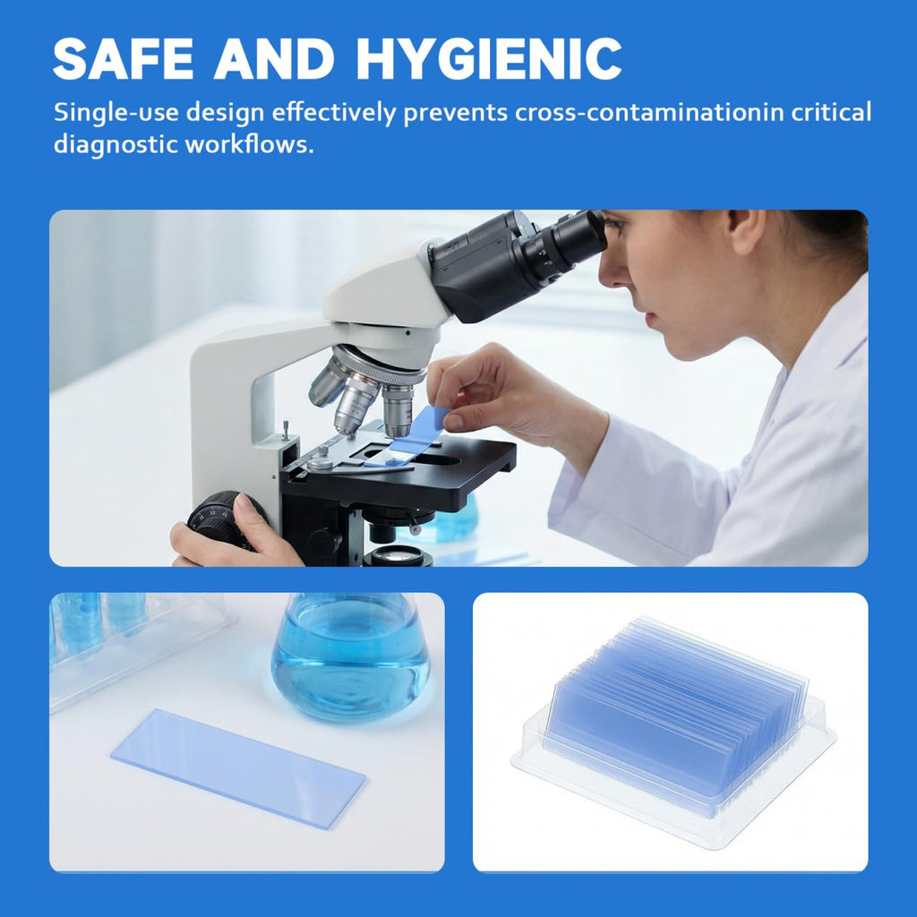 100pcs Plastic Microscope Slides Kit Blank Slides 75 x 25 mm | Transparent Plastic, Disposable Use