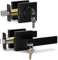 Front Door Lock Set Exterior Door Lock Set, Black Exterior Door Handle with Deadbolt - Keyed Alike Entry Door