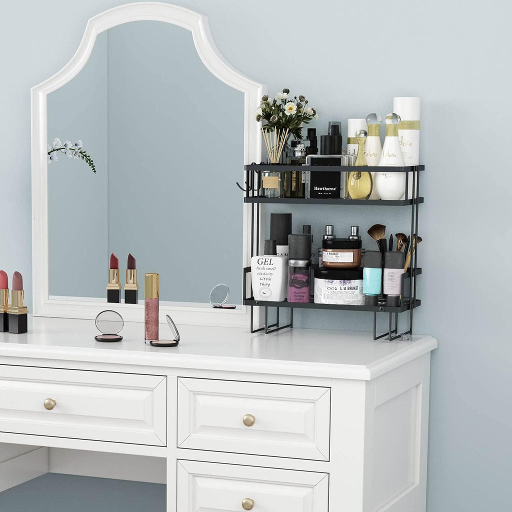 2-Tier Over Toilet Storage Shelf, Wall-Mount with 2 Hook/Paper Rack | Bathroom Organizers and Storage Cabinet