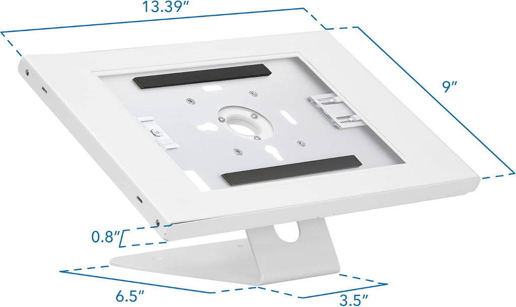 iPad Kiosk Stand, Locking Anti-Theft Tablet Enclosure for Countertop & Wall Mount, 90° Rotating POS Tablet Wall Stand