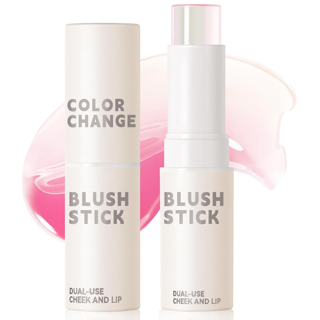 Color Changing Blush Stick for Cheeks Makeup,Clear Blush PH Temperature Changing Pink Cream Blusher Magic Waterproof