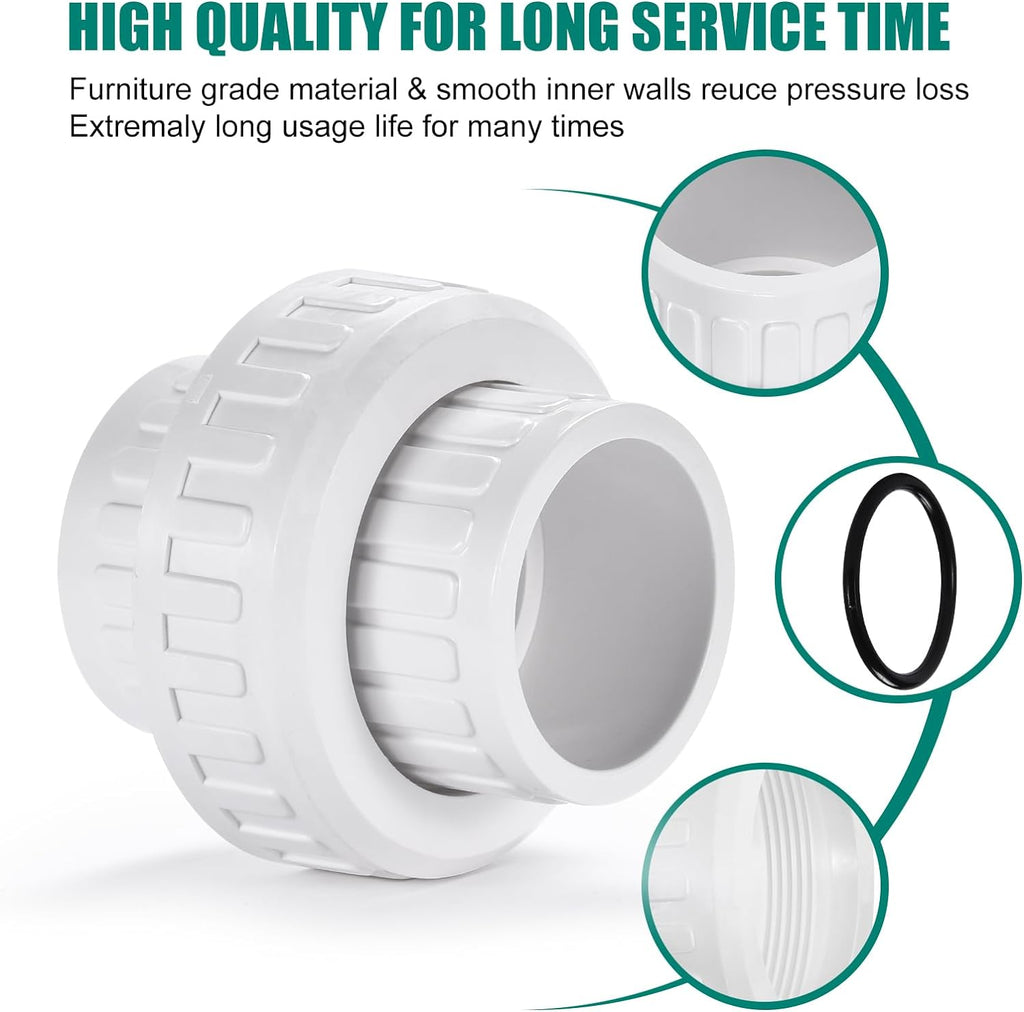 VYH 1" PVC Union Coupling Pipe Fitting,1" PVC Slip Union Schedule 40, PVC Adapter(Socket x Socket), built-in EPDM O-Ring, White (2 Pack)