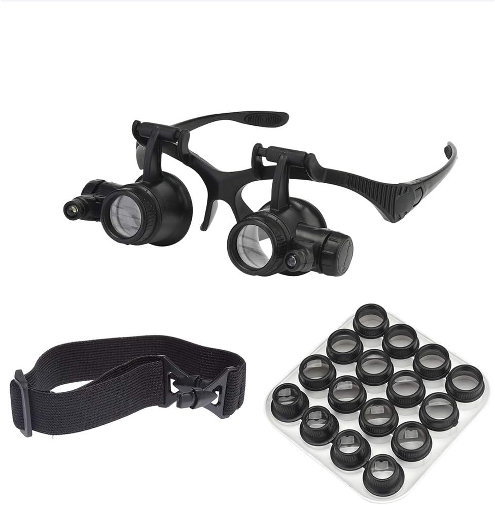 Watch Repair Magnifier Loupe Jeweler Magnifying Glasses Tool Set with LED Light with 8 Interchangeable Lens-2.5X 4X