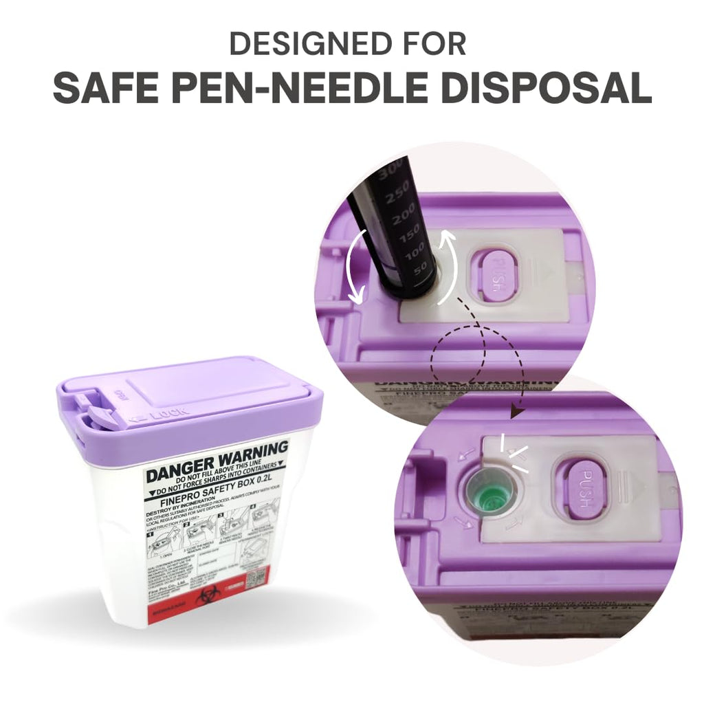 0.2L(0.2Qts.) Size Portable Pen-Needle Disposal Container Diabetes Care (0.2L, Purple+Clear, 1)