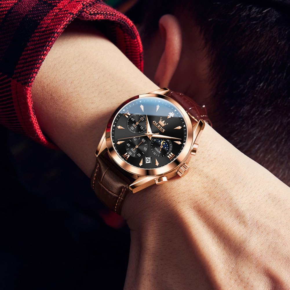 Men's Watches Leather Strap Analog Quartz Watch, Fashion Big Dial Date Waterproof Watch, Dress Luxury Luminous Men