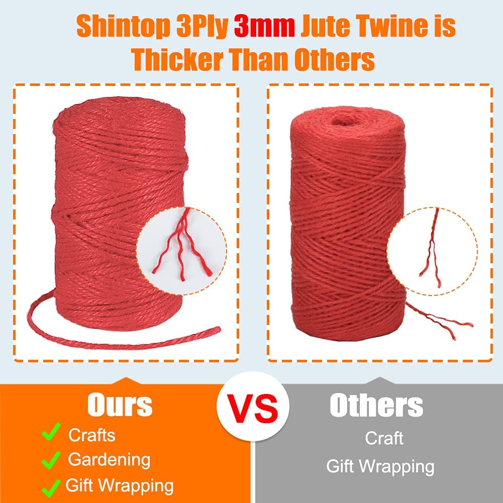 3mm Red Twine, 328Ft Thick Jute String for Crafts