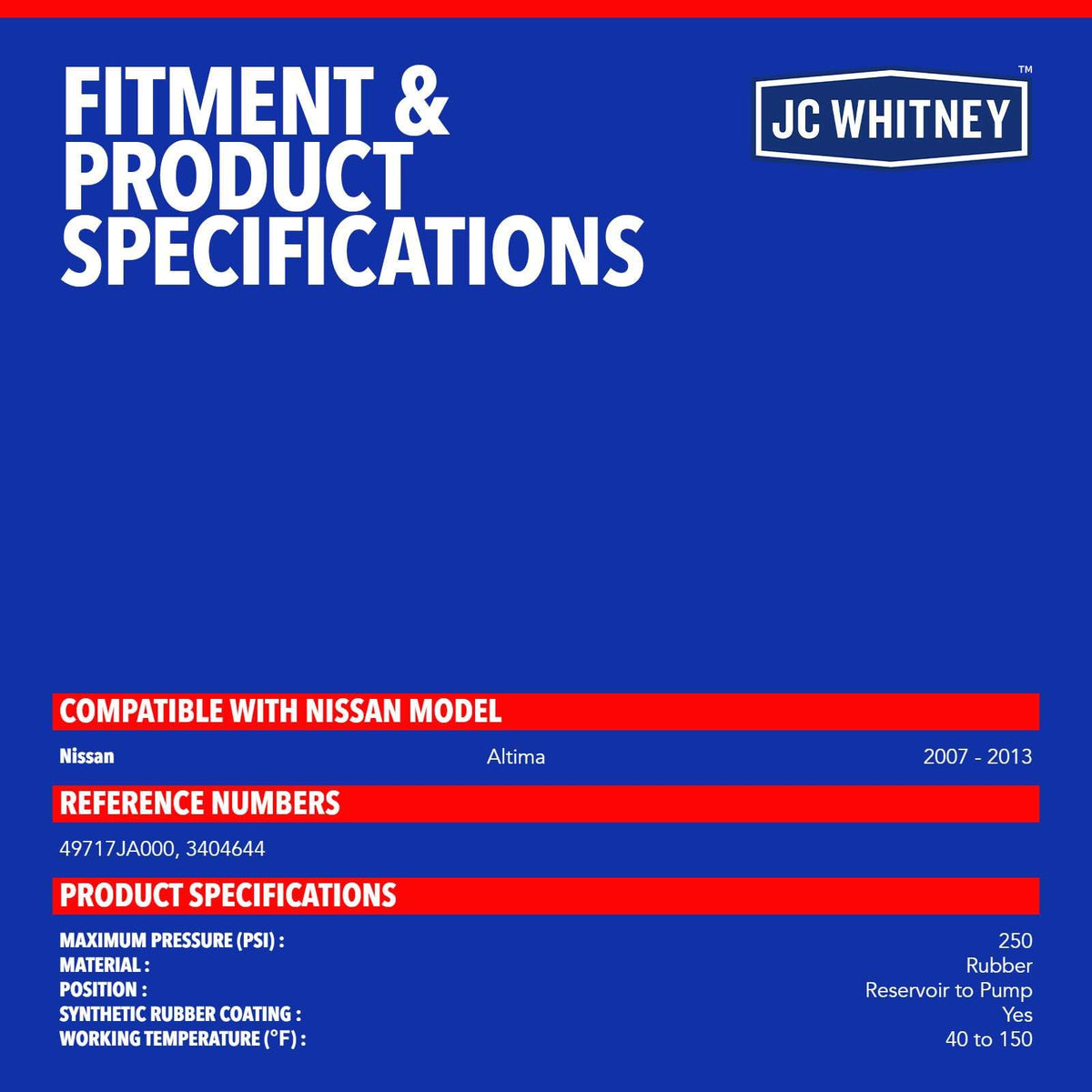 JC Whitney Power Steering Reservoir Hose Assembly