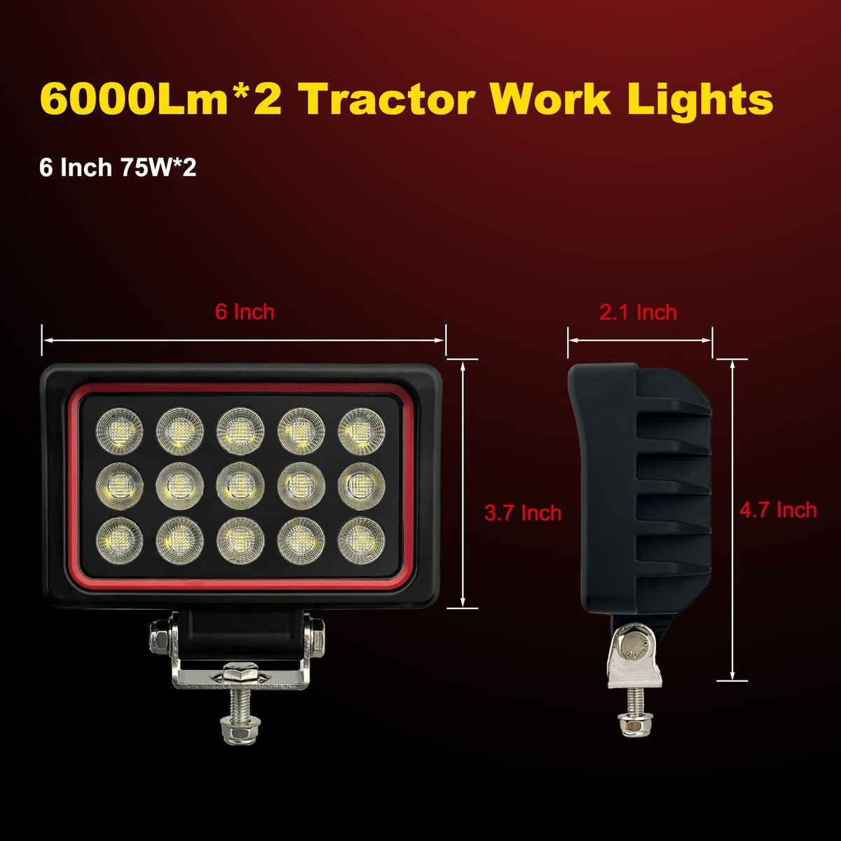 Lampzone 150W 6 Inch LED Work Lights for Truck, 12V Flood Light (Red Frame)