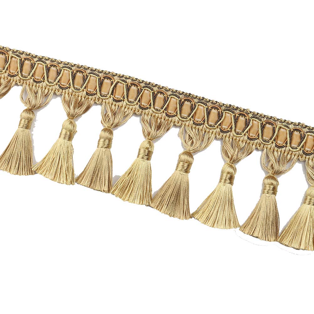 6.5 Yard Handmade Tassel Fringe Trim Hand Knitting-Gold