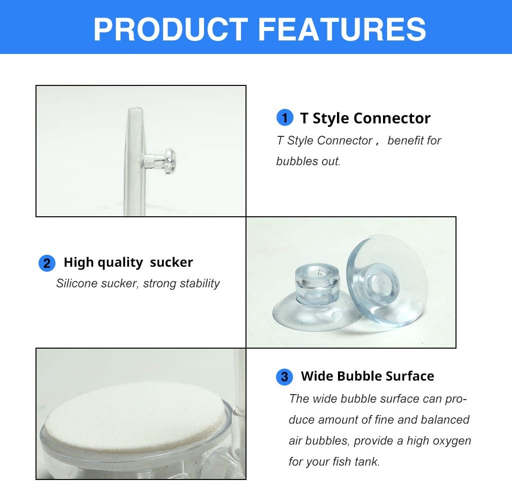 1.4inch Nano Aquarium Air Stone Kit, Quiet Bubble Diffuser